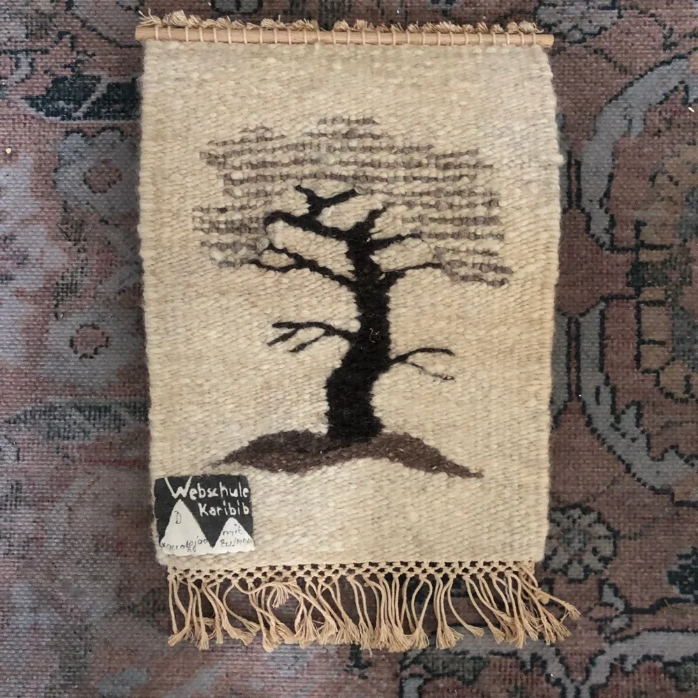 Vintage 70s Handwoven 3D Wool Tapestry Africa Tree of Life Boho Wall Hanging